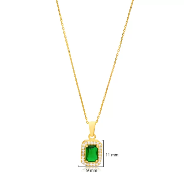 Classic AD Rectangle Emerald Cubic Zircon Stone Necklace Silver - Image 2