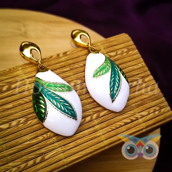 18K Gold Plated Porcelain Earrings - Green - Image 2