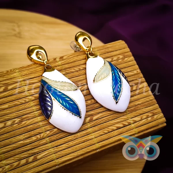 18K Gold Plated Porcelain Earrings - Blue - Image 2