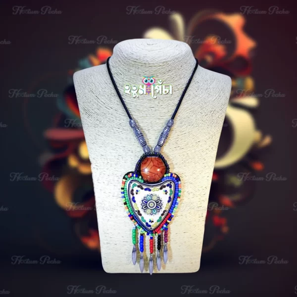 Rainbow Serenade Ethnic Nepalese leather necklace - Image 2