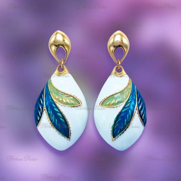 18K Gold Plated Porcelain Earrings - Blue