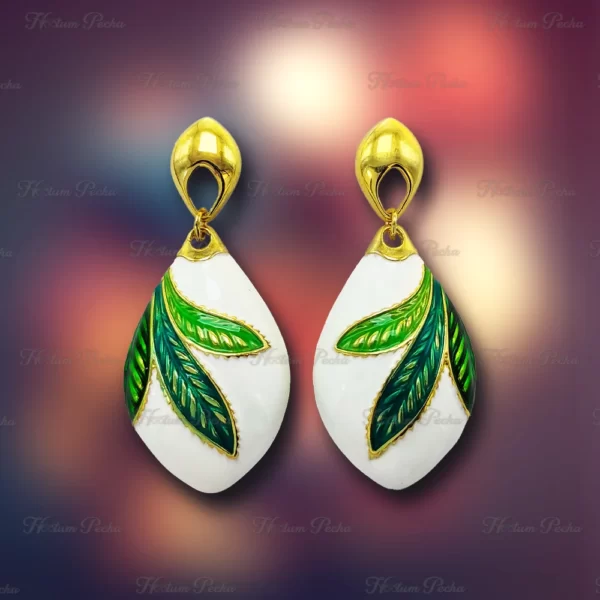 18K Gold Plated Porcelain Earrings - Green