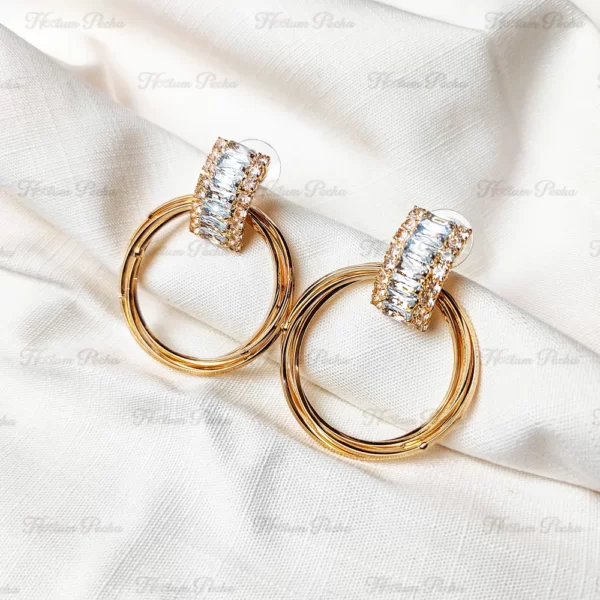 Clear Crystal Gold Hoops Bridal Earrings