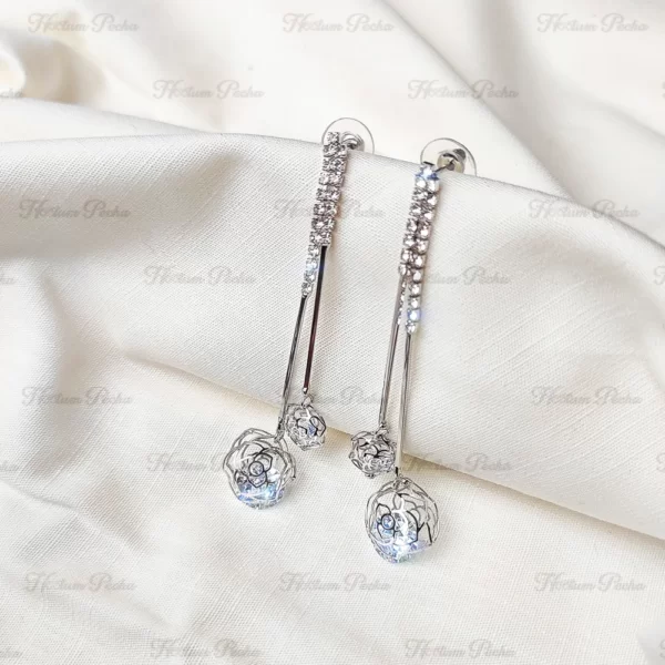 Korean Rose Tassel Hanging Earrings Silver