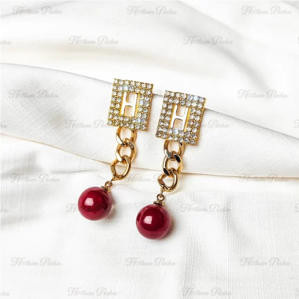 Red and Gold Chain Statement Dangle Earrings