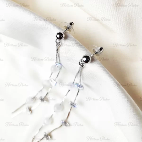 Dainty Baguette cut Long silver Earrings - Image 2