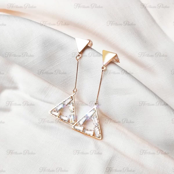 Korean Geometric Baguette Crystal Earrings Gold