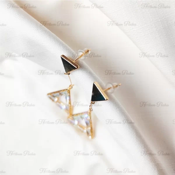 Korean Geometric Baguette Crystal Earrings Gold - Image 2