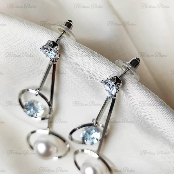 Korean AD Geometric Metal stick Pearl Earrings Silver - Image 2