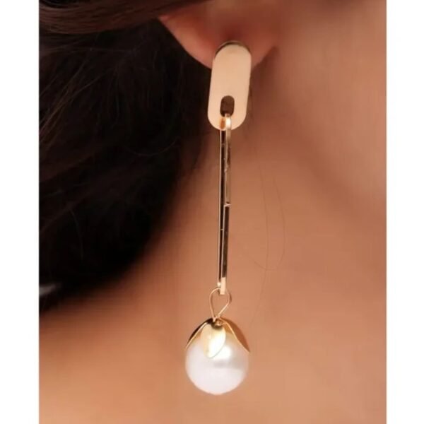 Metal Stick Pearl Hanging Dangle Earrings Gold - Image 3