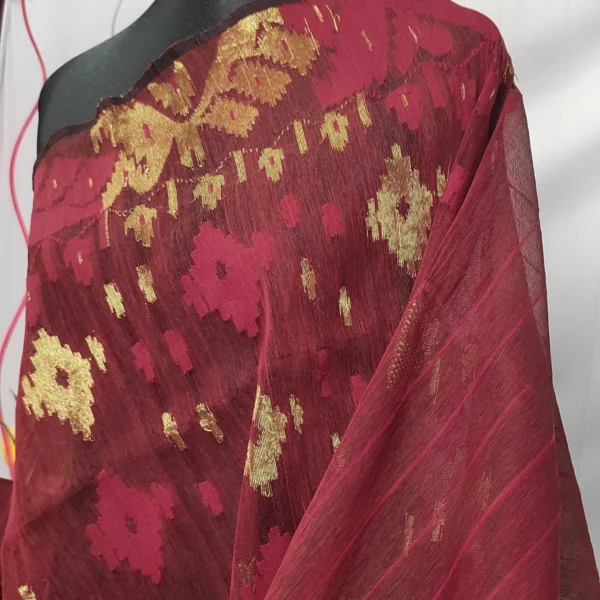 Maroon Brown Gold Dhakai Jamdani - Image 3