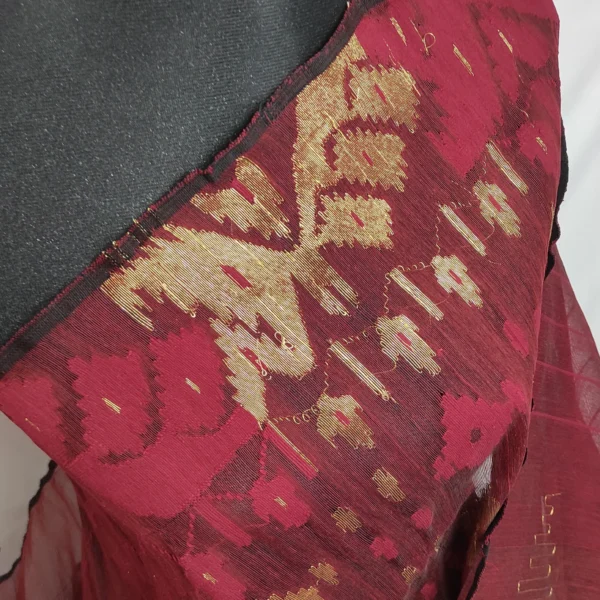 Maroon Brown Gold Dhakai Jamdani - Image 2