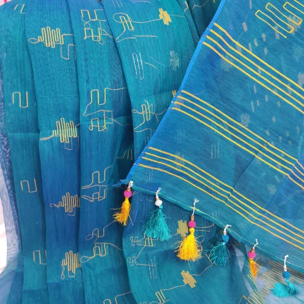 Teal Yellow Dhakai Jamdani - Image 3
