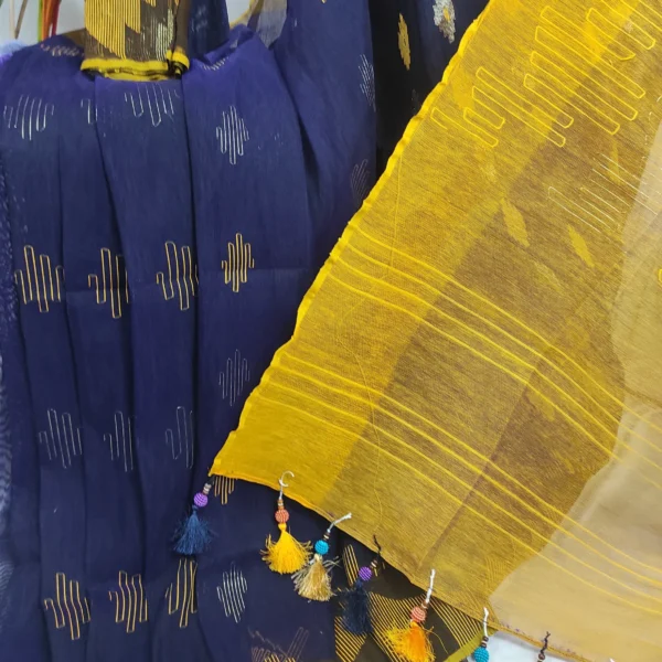 Navy Yellow Dhakai Jamdani - Image 4