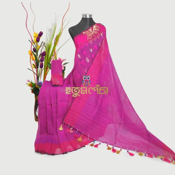 Magenta Gold Dhakai Jamdani Saree