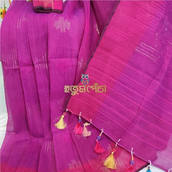 Magenta Gold Dhakai Jamdani Saree - Image 4