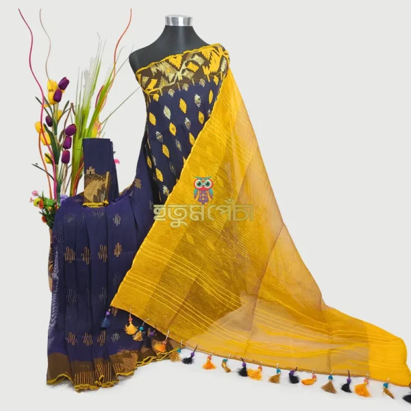 Navy Yellow Dhakai Jamdani