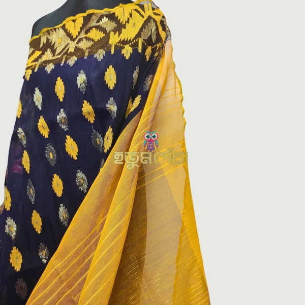 Navy Yellow Dhakai Jamdani - Image 3