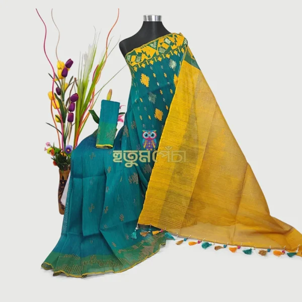 Peacock Yellow Dhakai Jamdani