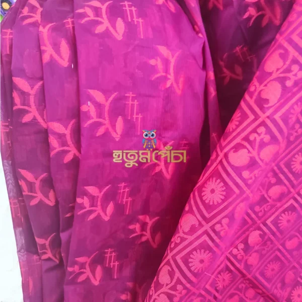 Purple Pink Tangail Tat Jamdani - Image 3